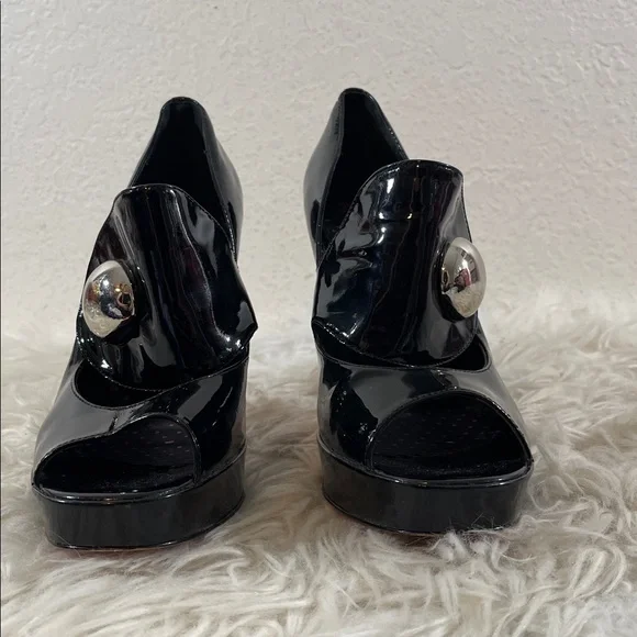BETSEY JOHNSON Vintage Pin Up Style Black Open Toe Heel Size 9 - Picture 3 of 13